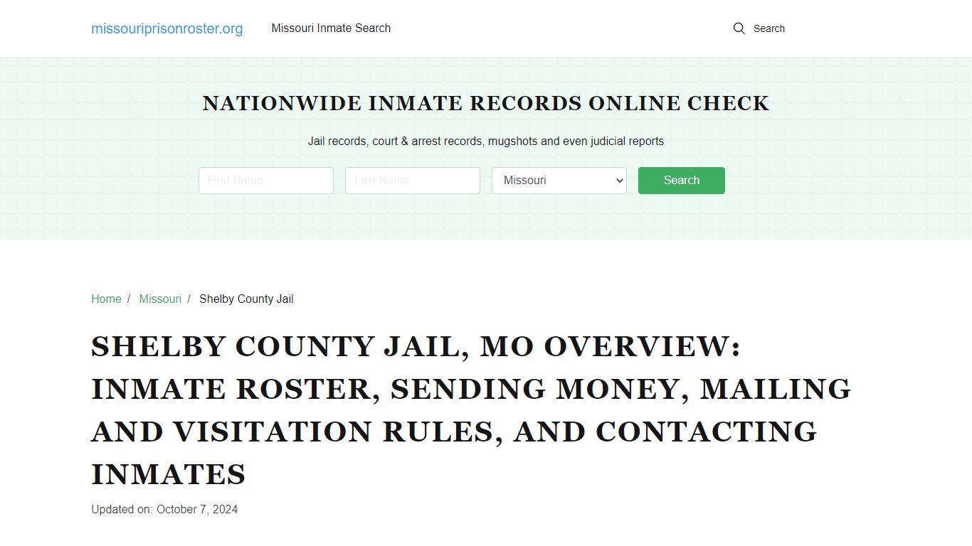 Shelby County Jail, MO: Offender Lookip, Visitations, Contact Info